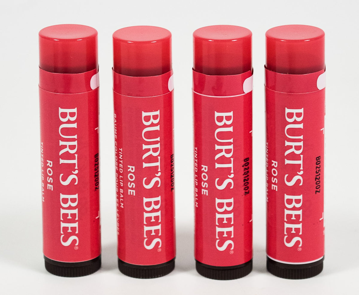 4-Pack Burt's Bees Tinted Lip Balm Rose Natural 0.15oz Sealed Sticks