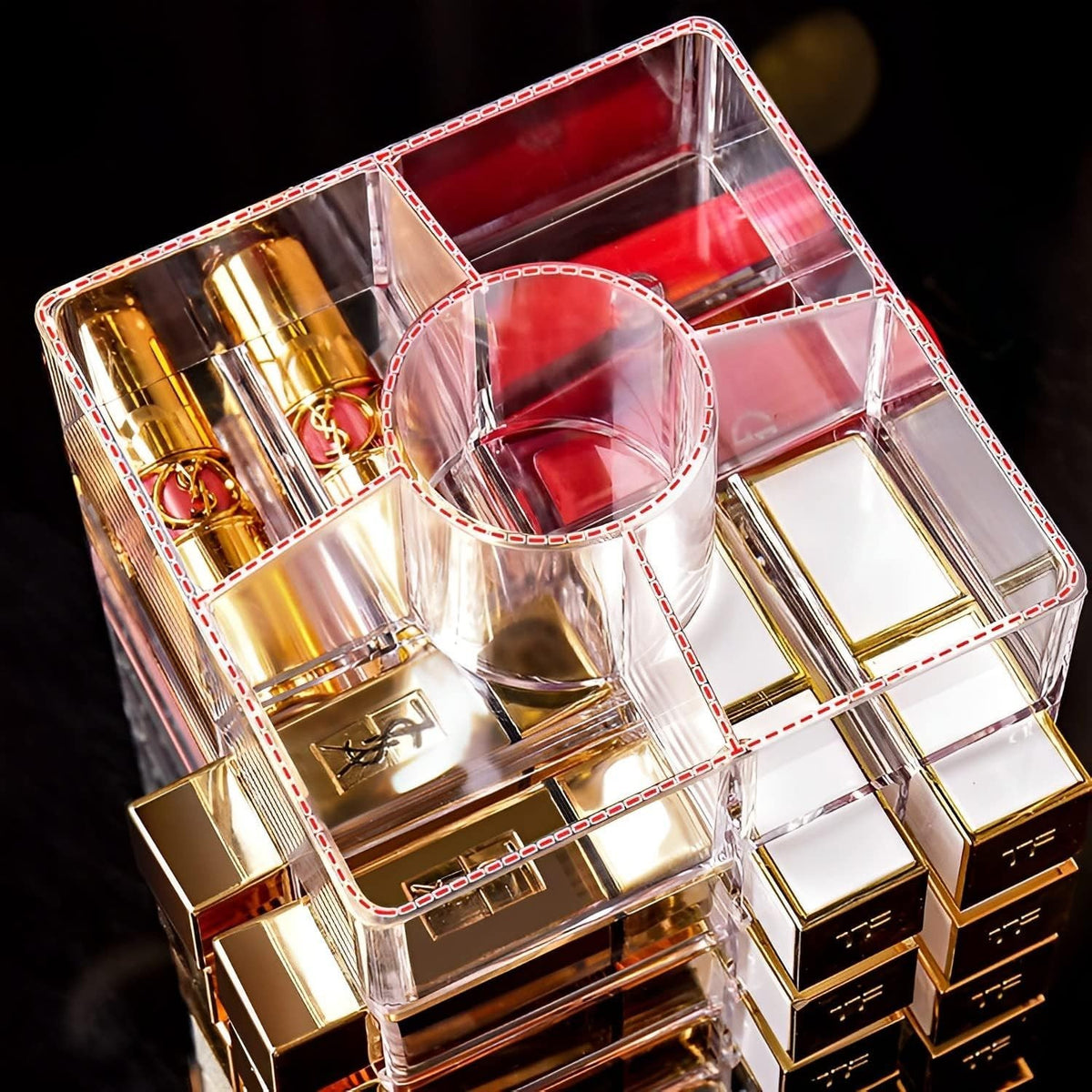 360 Degree Spinning Lipstick Organizer Holder with 53 Slots, Clear Acrylic