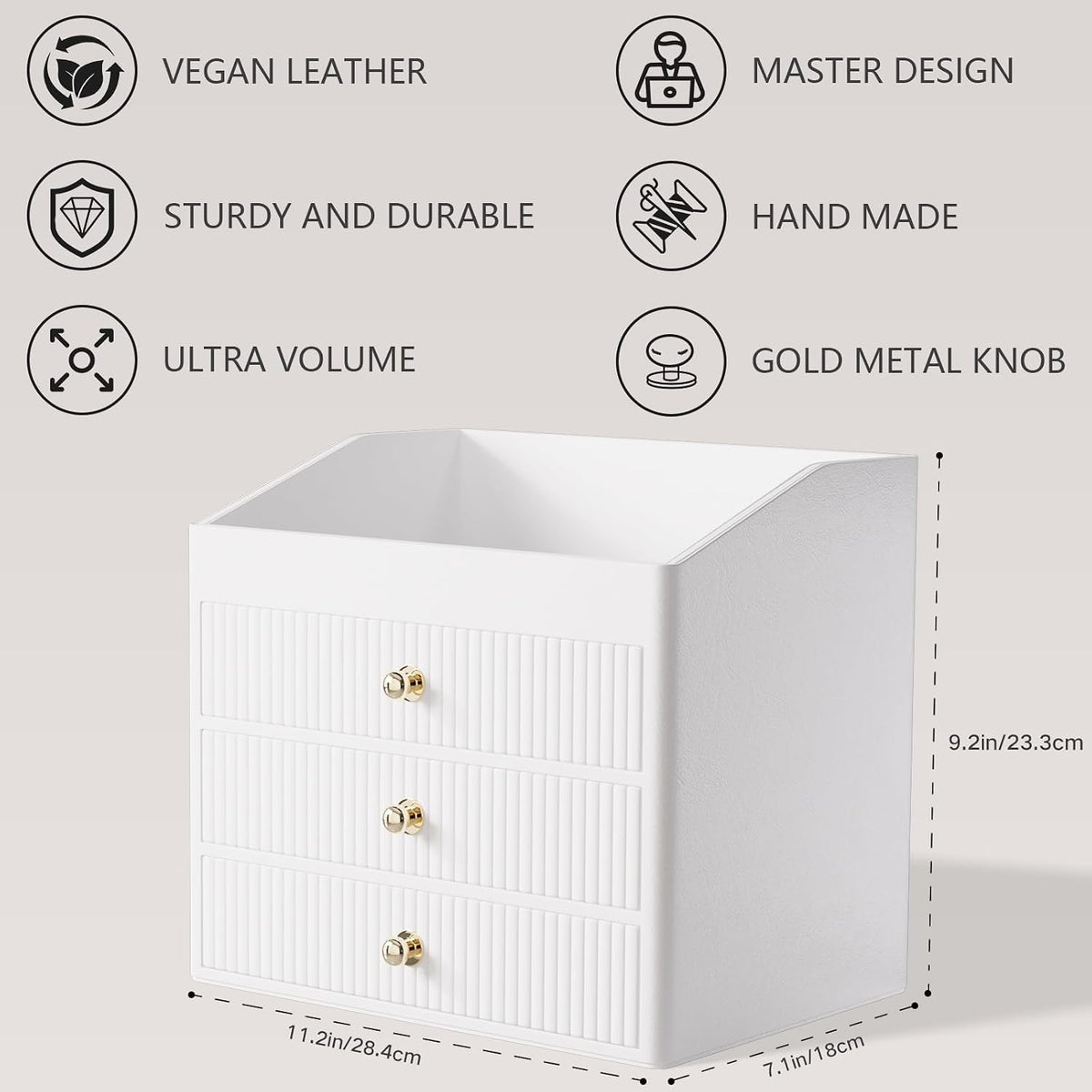 Luxury Skincare Organizer with 3-Tier Drawers - Beige & White Large Vanity Storage