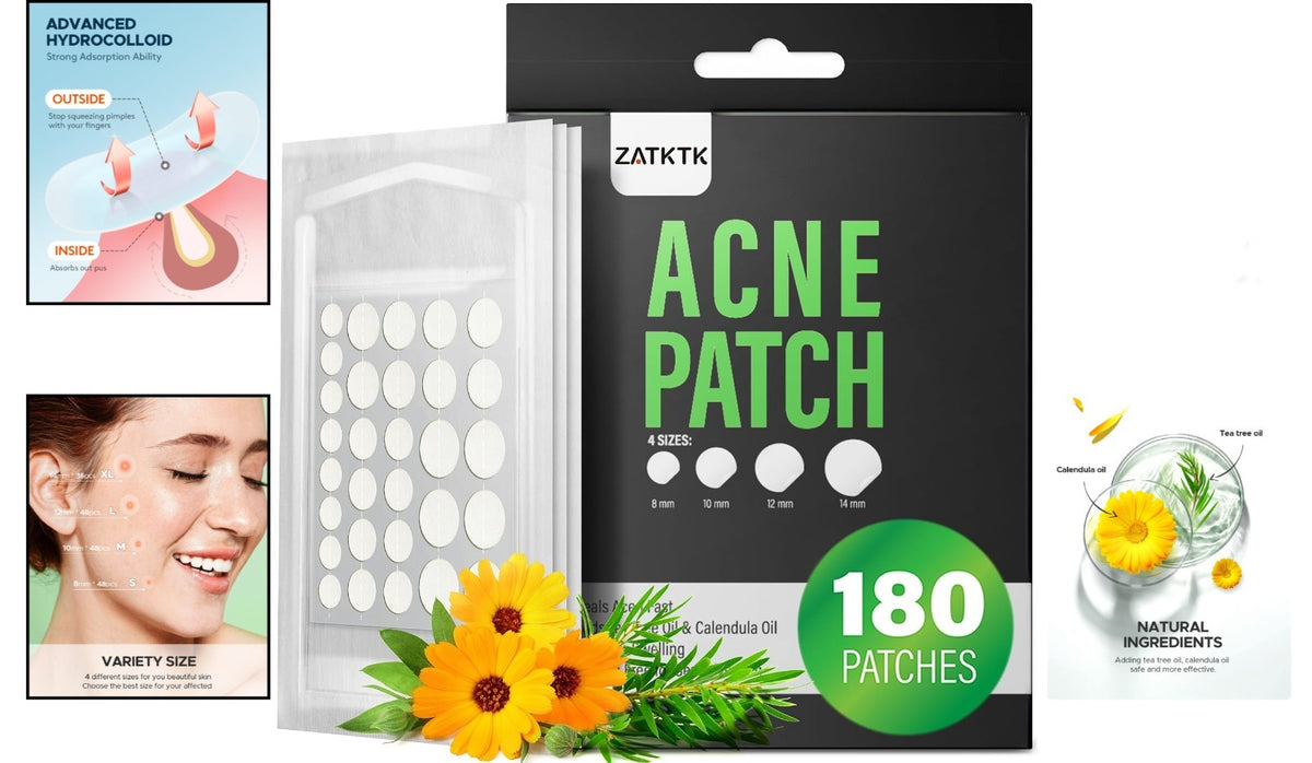 Hydrocolloid Pimple Patches with Tea Tree & Calendula Oil - 180 Count