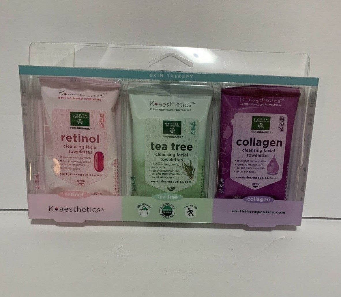 Earth Therapeutics 3-Pack Makeup Remover & Facial Cleansing Wipes with Retinol Tea Tree Collagen