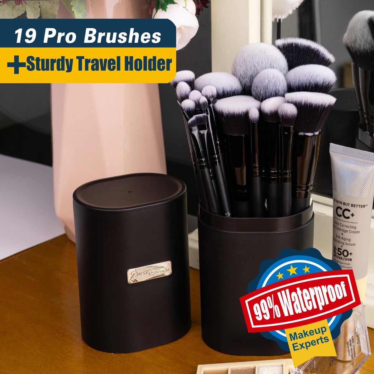 Makeup Brush Set 19 Pcs - Professional Synthetic Face & Eye Brushes with Holder