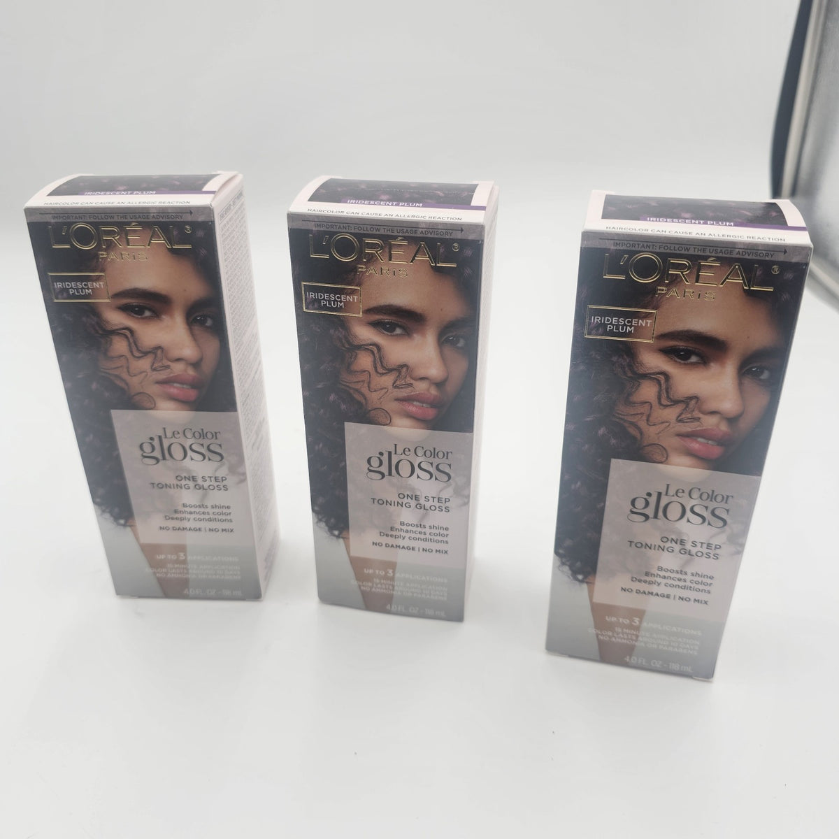 L'Oréal Le Color Gloss One-Step In-Shower Toning Hair Treatment, Iridescent Plum, Pack of 3