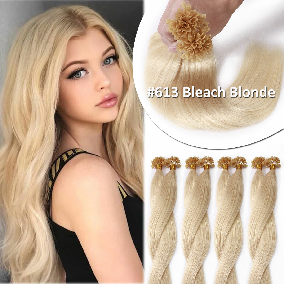 Invisible Keratin Nail U Tip Hair Extensions - Human Hair Fusion 150g