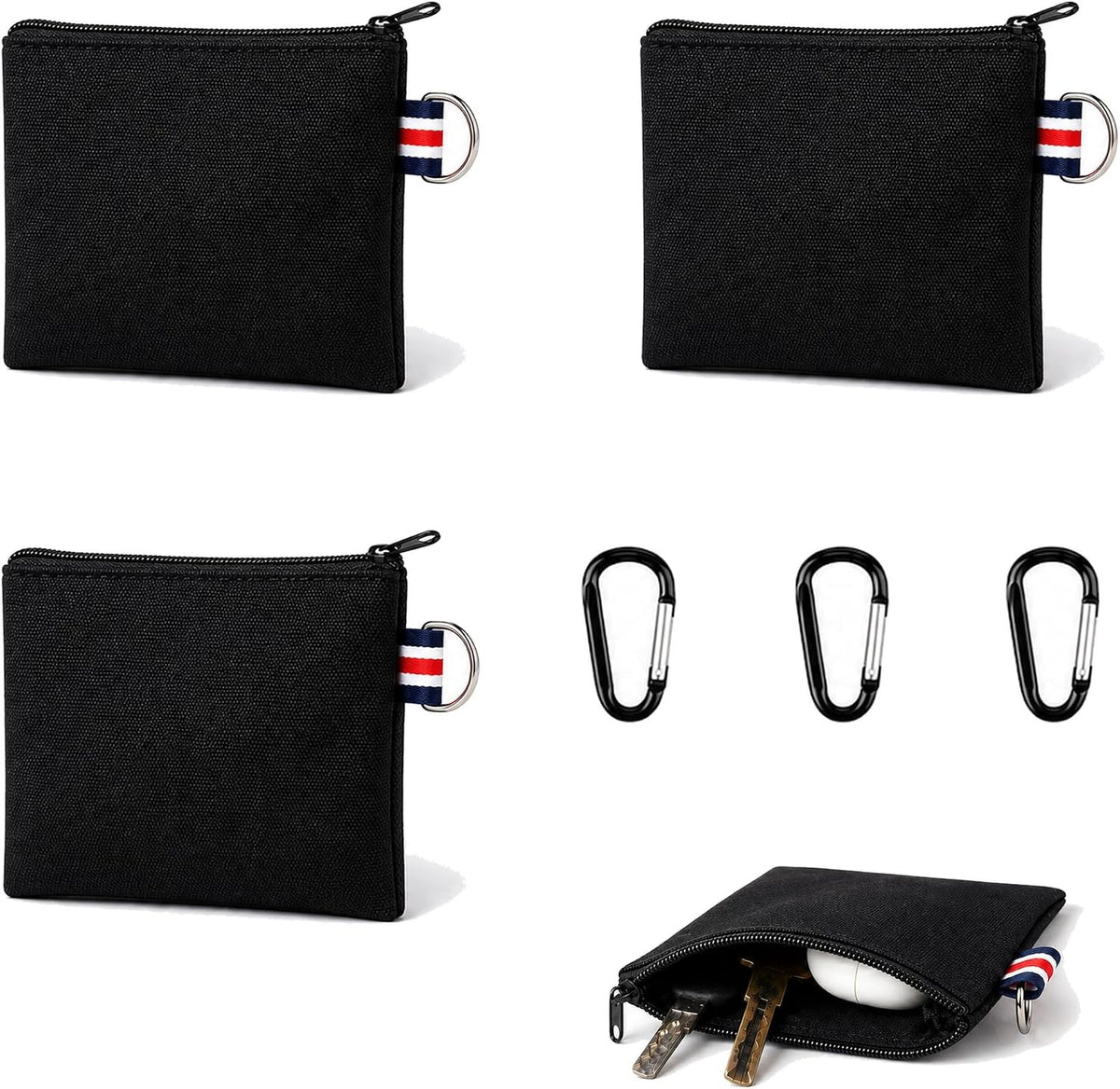 Small Canvas Zipper Pouch with Metal Hanging Ring - Travel Organizer Set