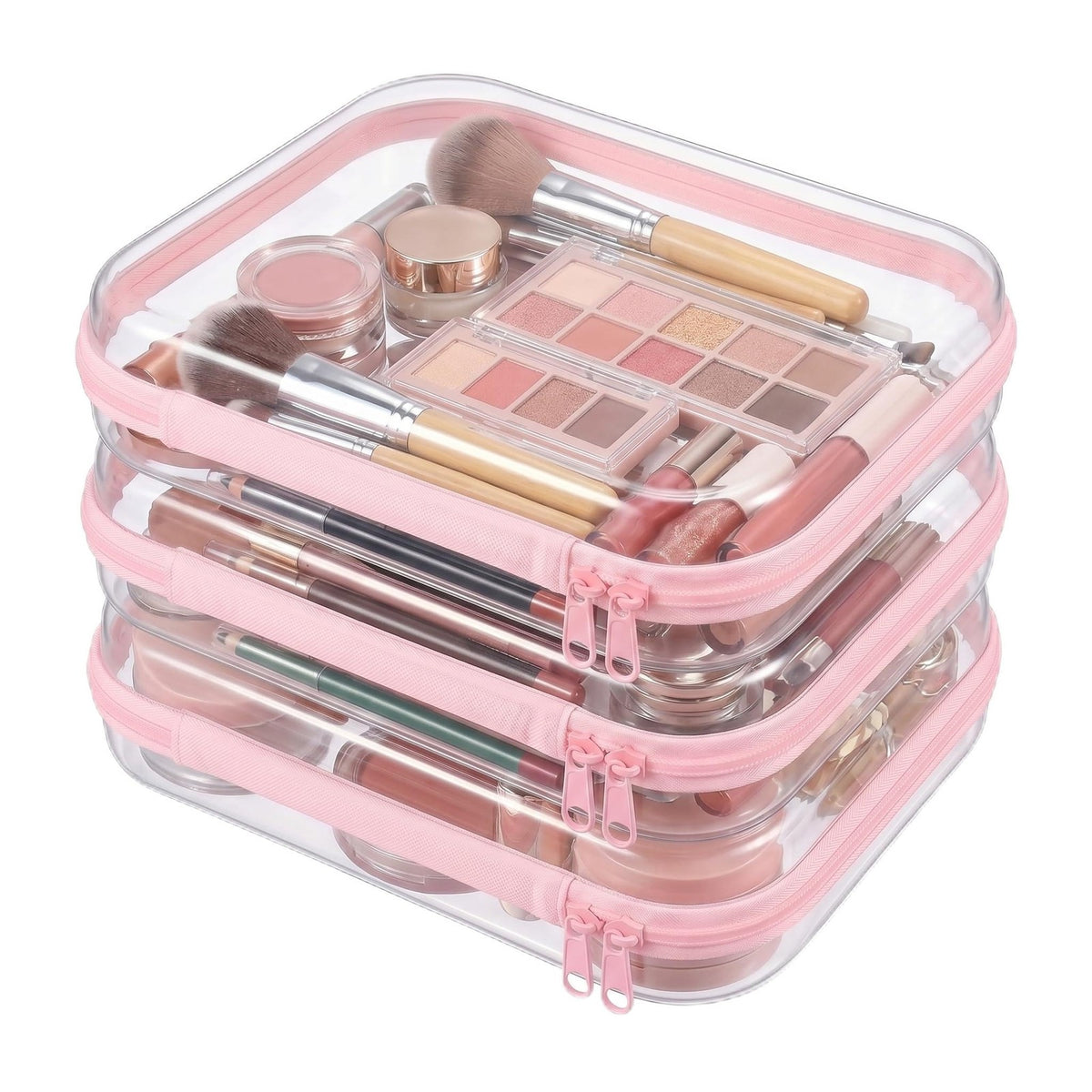 Clear Hard Shell Zipper Cases - 3 Pack Medium Travel & Storage Pouches