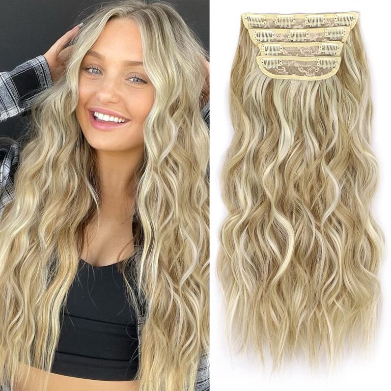 4PCS Clip-In Wavy Hair Extensions Long Synthetic Weft - Natural Blonde to Brown