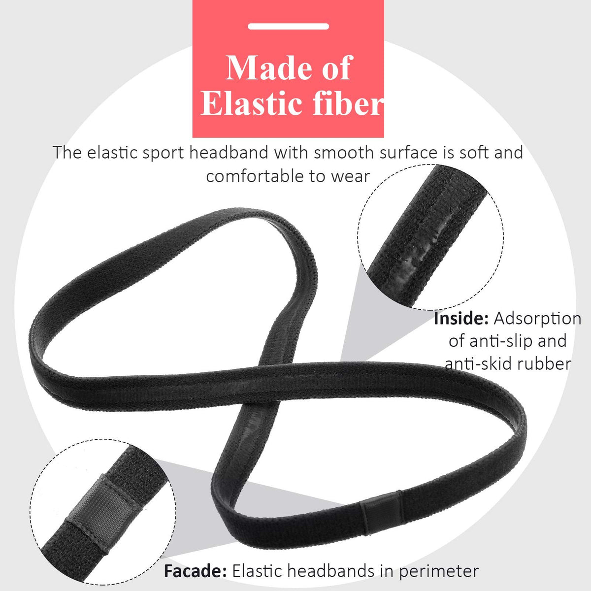 Bememo 4 Pieces Thick Non-Slip Elastic Sport Count (Pack of 1), Black