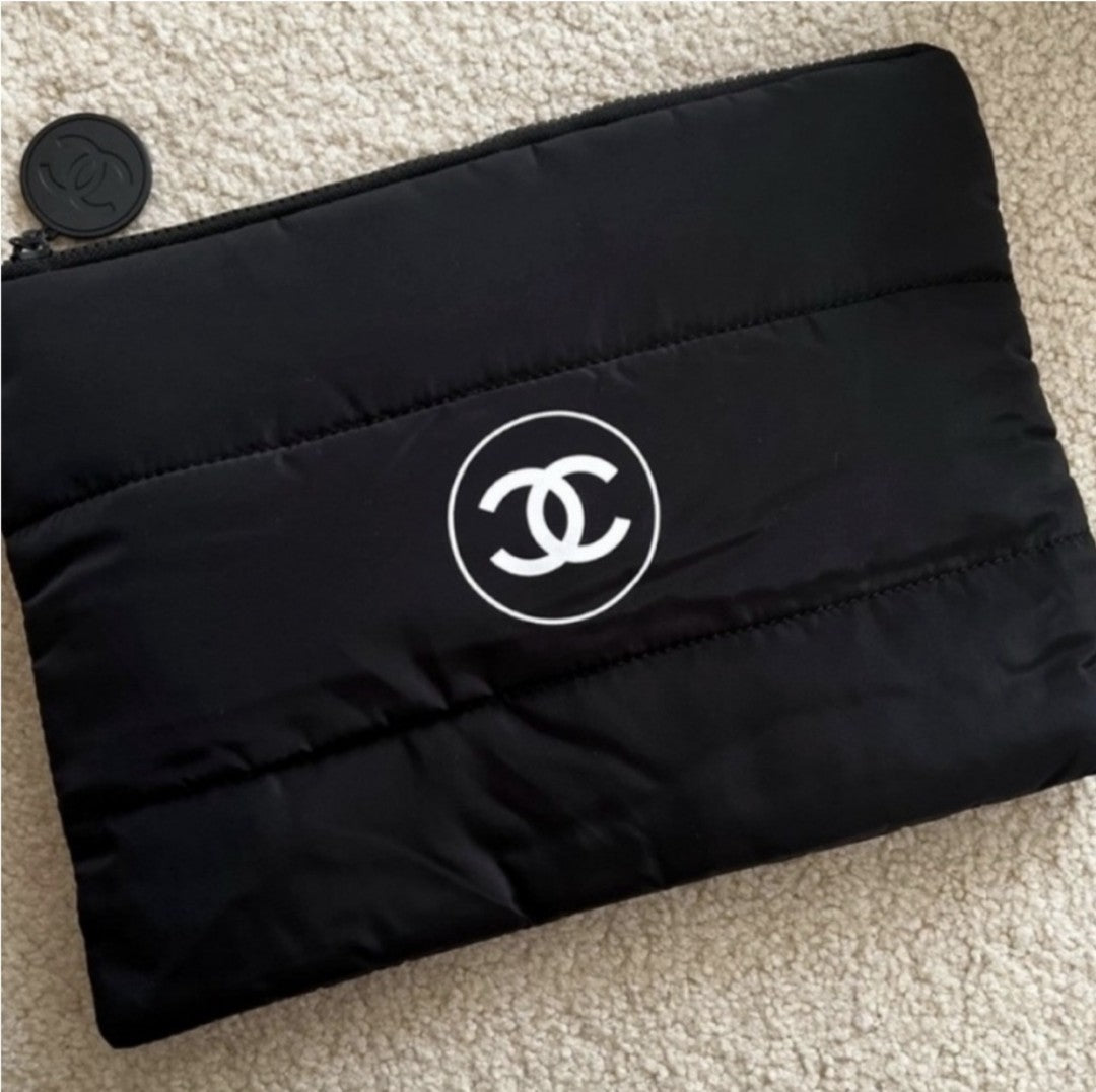 Black Puffy Makeup Bag Clutch Cosmetic Case - Unbranded