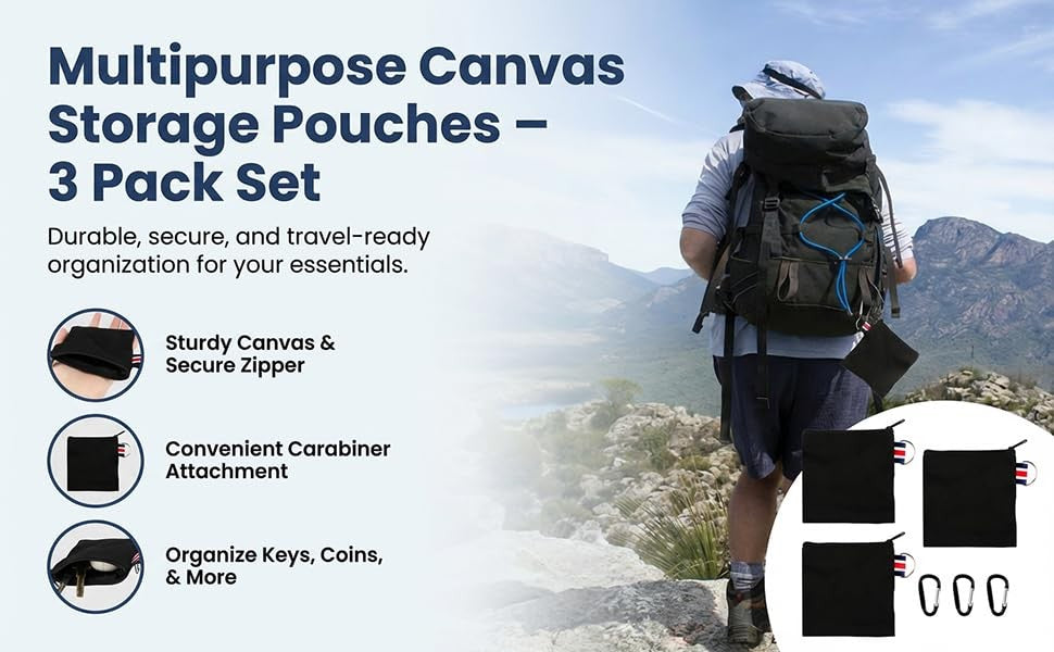 Small Canvas Zipper Pouch with Metal Hanging Ring - Travel Organizer Set