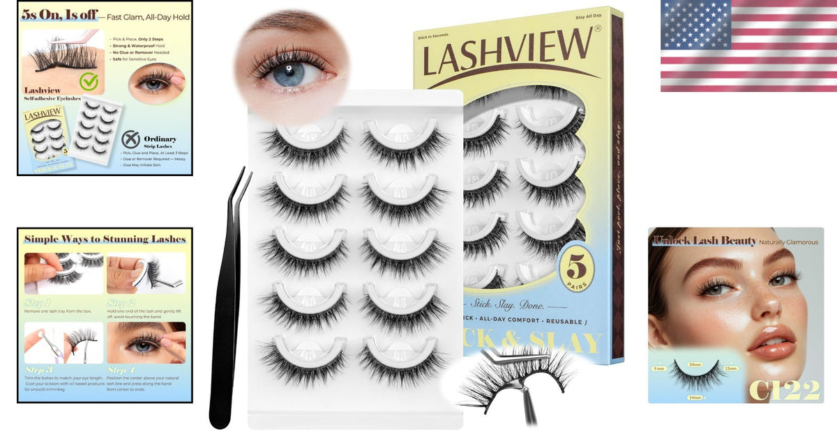 Self Adhesive False Eyelashes Natural Waterproof Reusable 5 Pairs