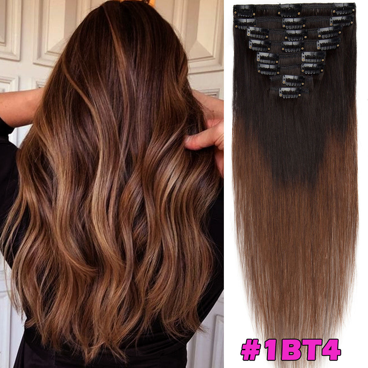 Seamless Clip-In Human Hair Extensions - Full Head Remy Hair Wefts