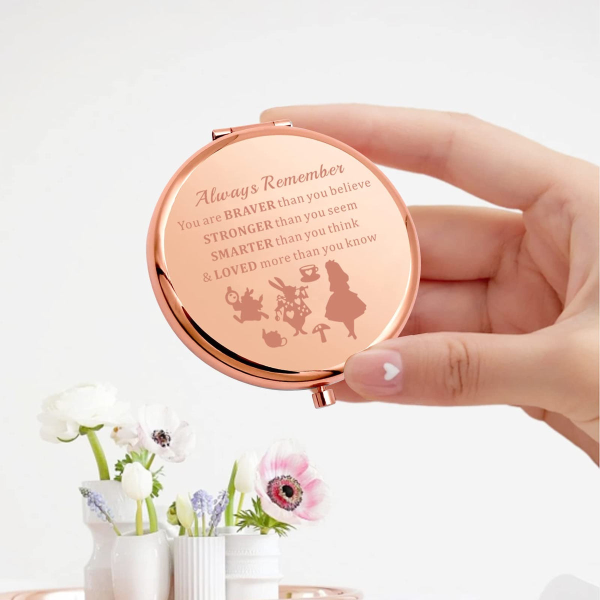 Alice Fans Pocket Mirror - Fairy Tales Gift, 2.6 Inch Silver Compact