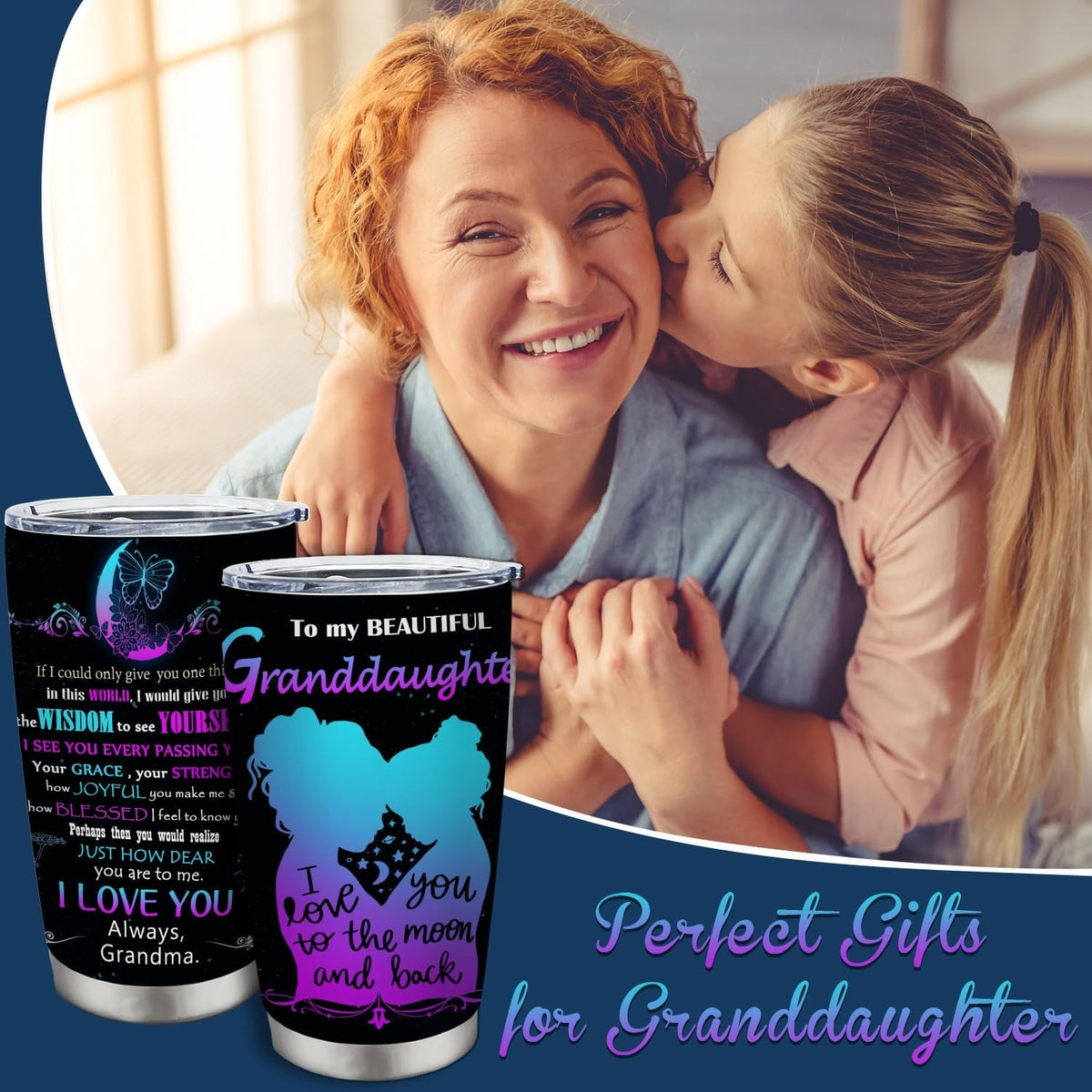 20oz Insulated Stainless Steel Tumbler Cup for Granddaughter - Gift from Grandma