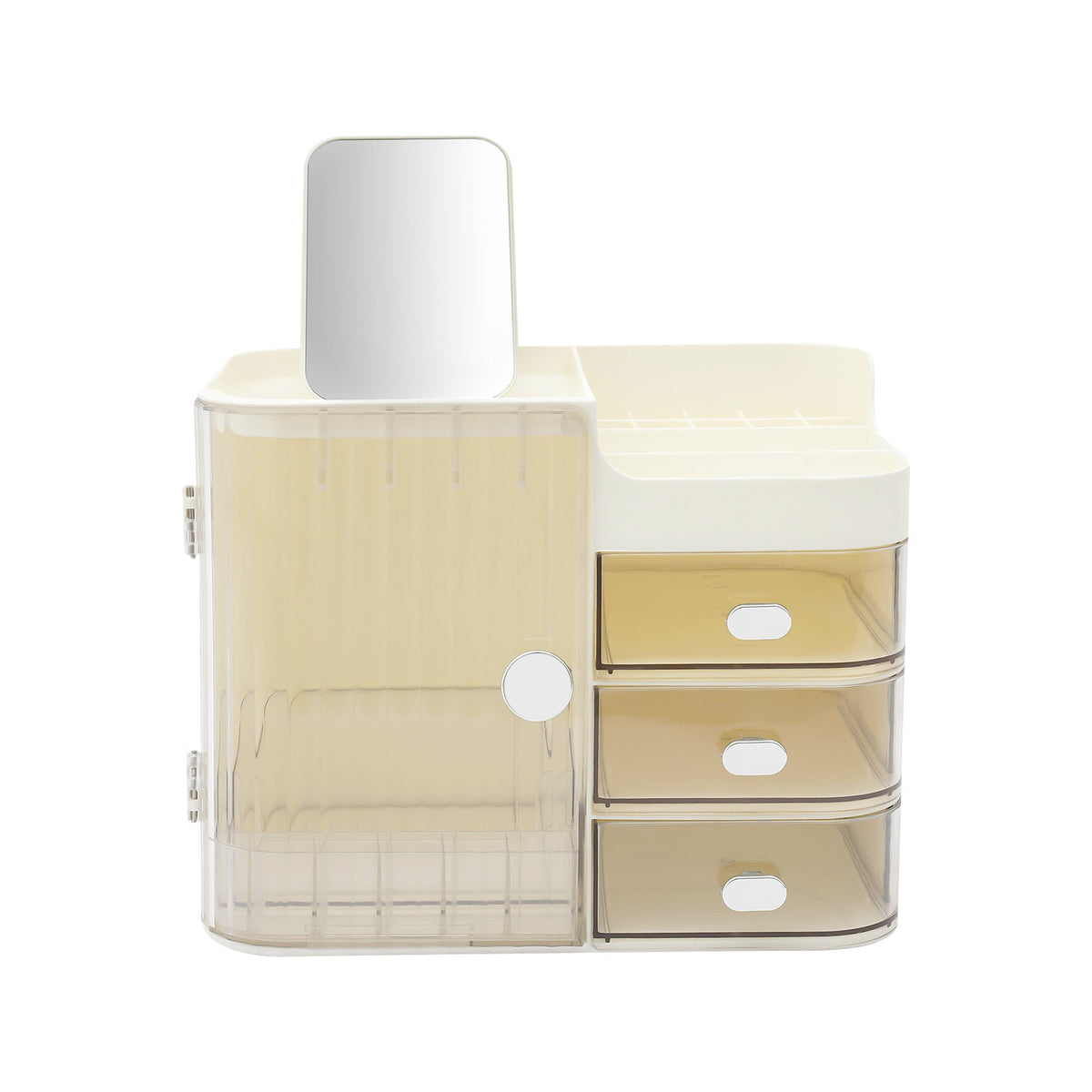 Tiered Makeup Organizer with Mirror and Multiple Compartments for Cosmetics