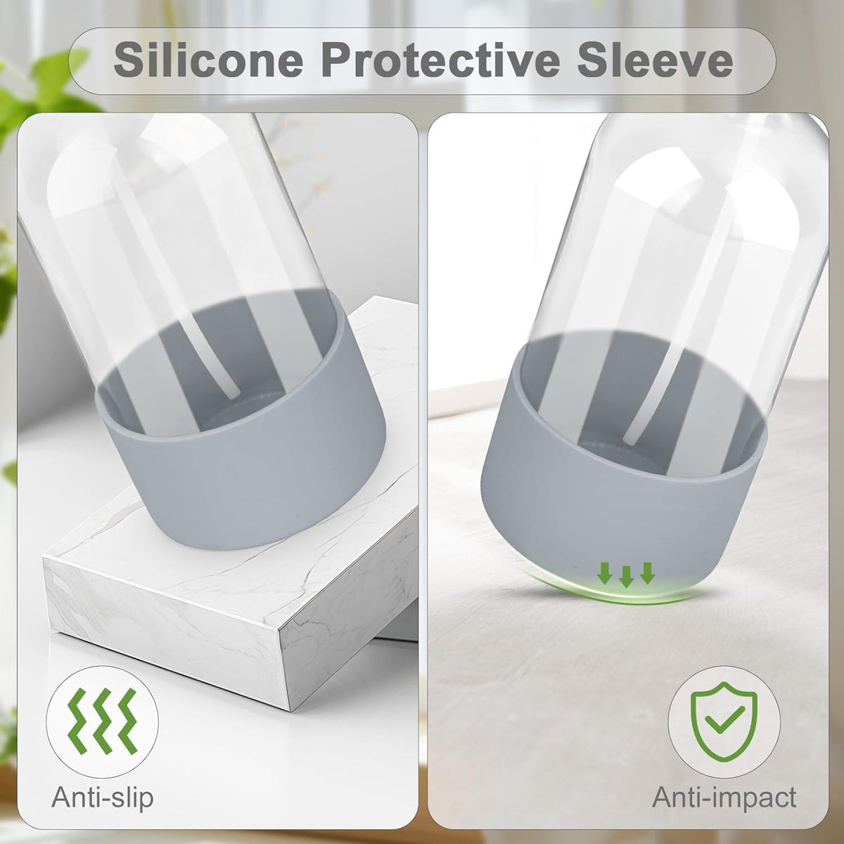 16 oz Glass Spray Bottles 2-Pack with Silicone Sleeve & Adjustable Nozzle