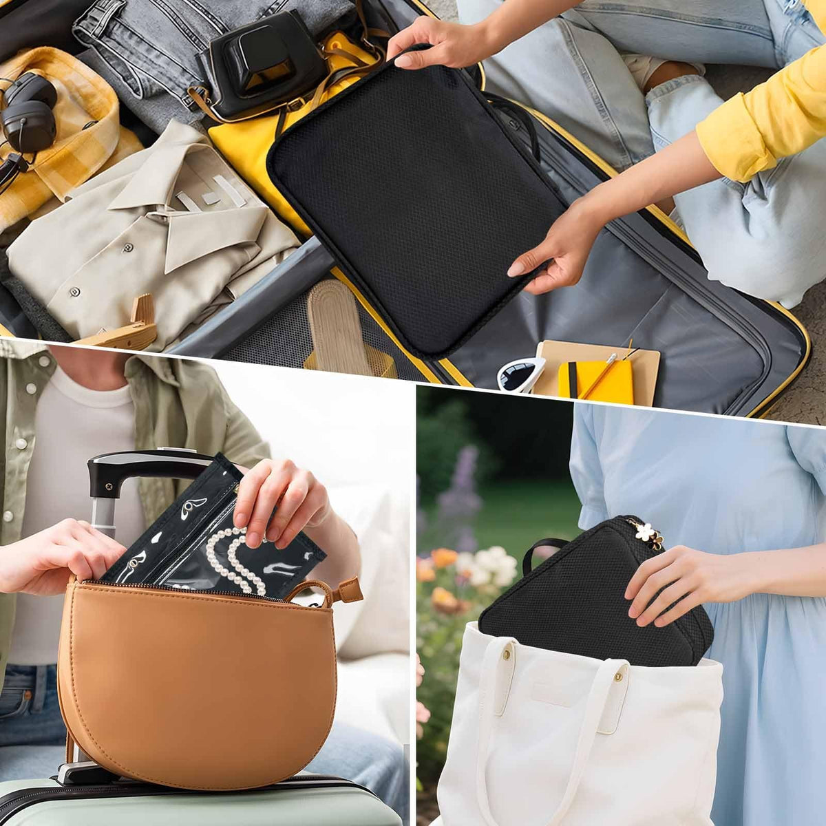 Travel Jewelry Organizer Case with Waterproof Nylon & Zipper - Compact Black Storage Bag