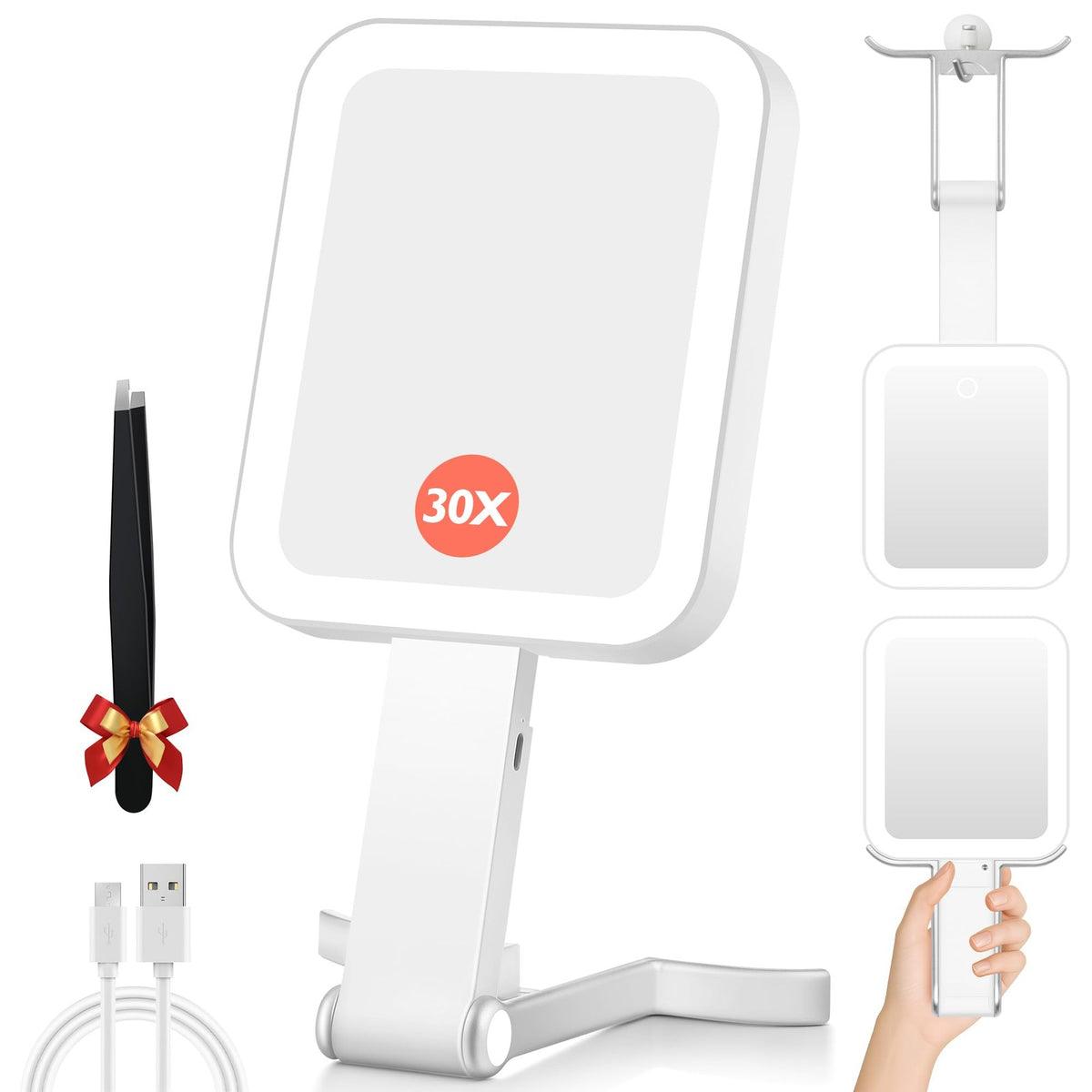 Lighted Travel Mirror with Magnification 30X/1X, Portable Makeup Mirror with LED Lights