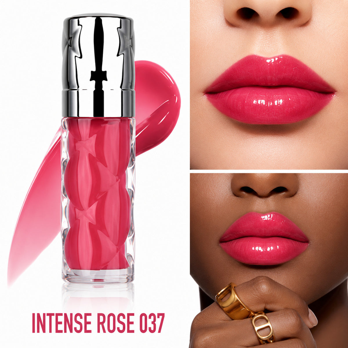 Lip Gloss - Vibrant Rose Pink, Hydrating, Non-Sticky, Intense Rose 037
