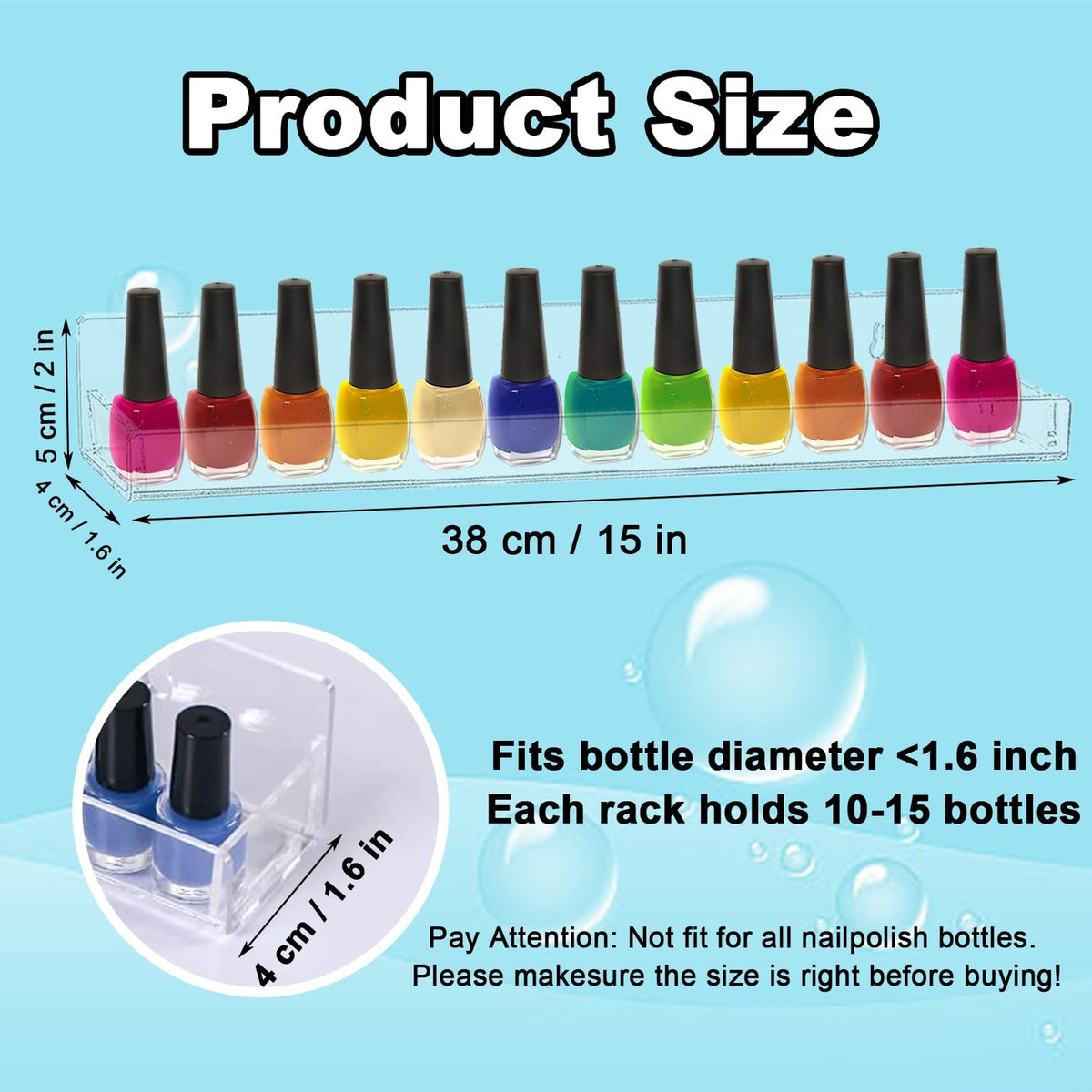 Wall Mounted Acrylic Nail Polish Rack Organizer 90 Bottle Capacity