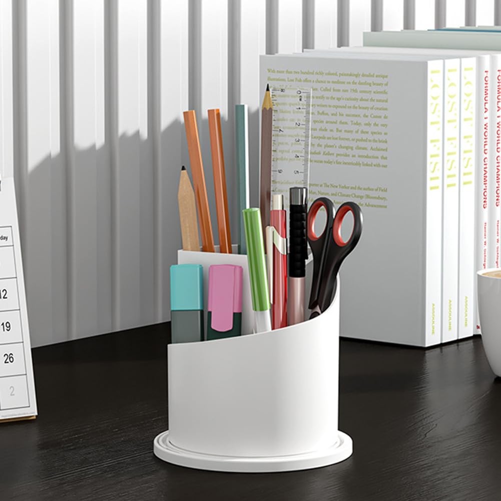 360 Rotating Makeup Brush Organizer with Lid - Detachable 5 Slot Pen Holder