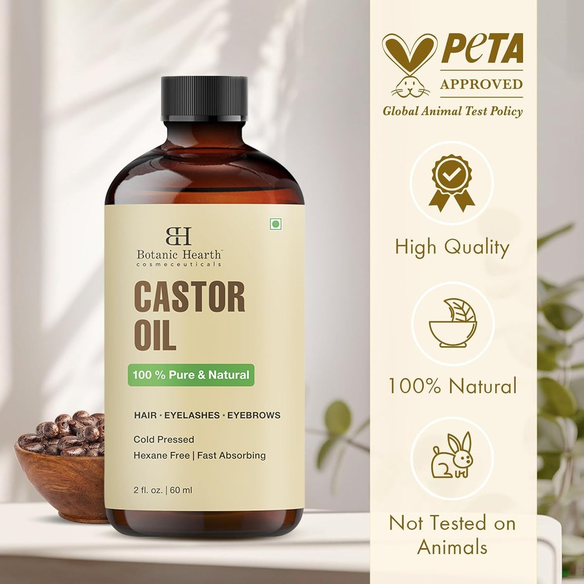 Pure Castor Oil Hair Treatment for Frizz Control and Nourishment - 2 Fl Oz