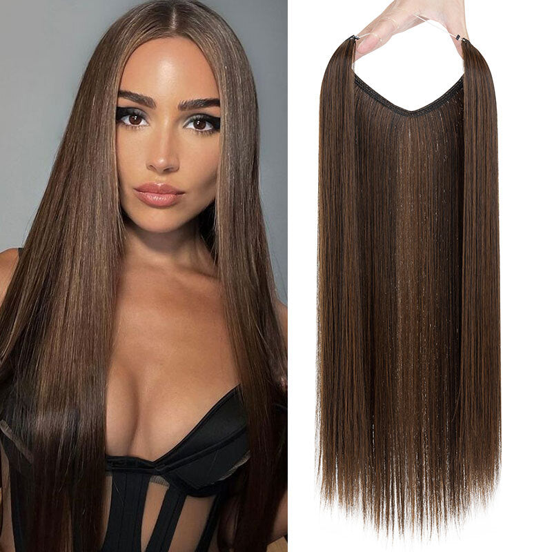 Invisible Wire Hair Extensions - Natural Synthetic Length & Body Wavy or Straight