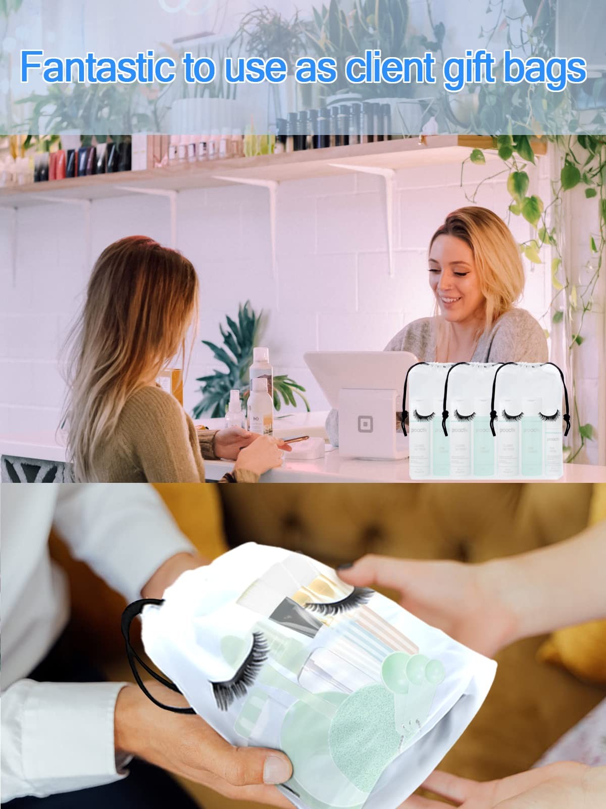 50 Pcs Waterproof EVA Cosmetic & Eyelash Aftercare Bags - Frosted White