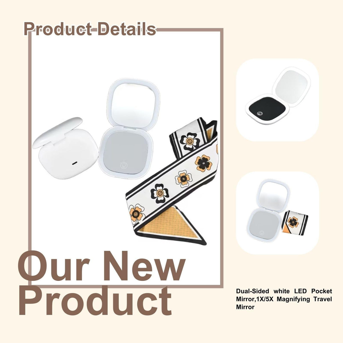 LED Lighted Makeup Mirror with Magnification & Touch Control - Portable