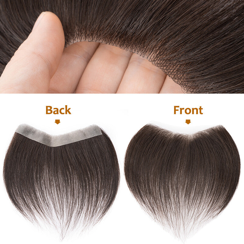 Men's Hairline Toupee Frontal Hairpiece with V-Shape PU Thin Skin Base - Remy Human Hair