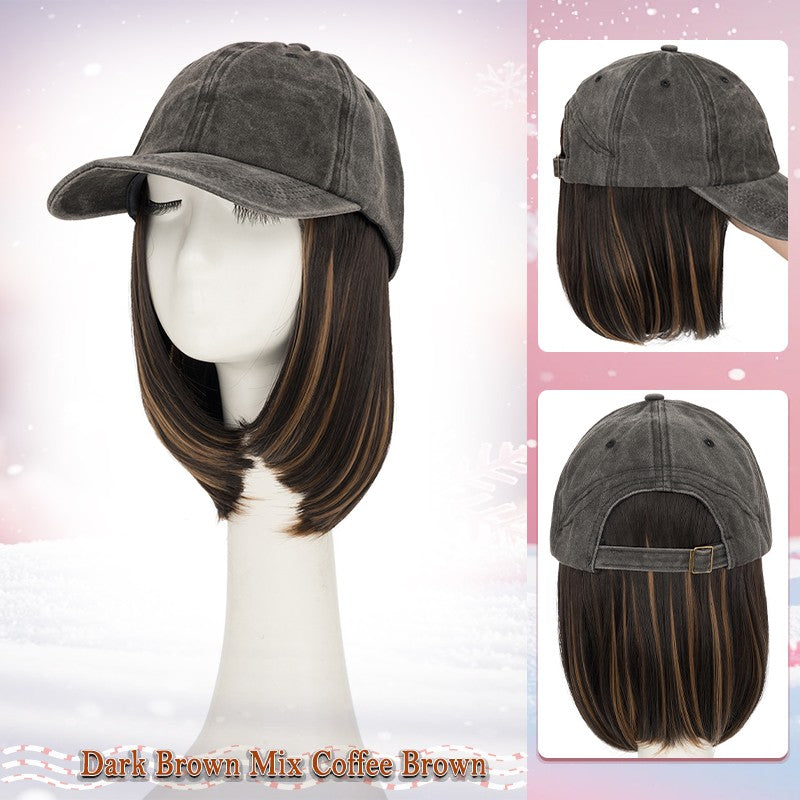 Unisex Wavy Long Hair Beret Cap with Synthetic Hair - Casual Hat Wig