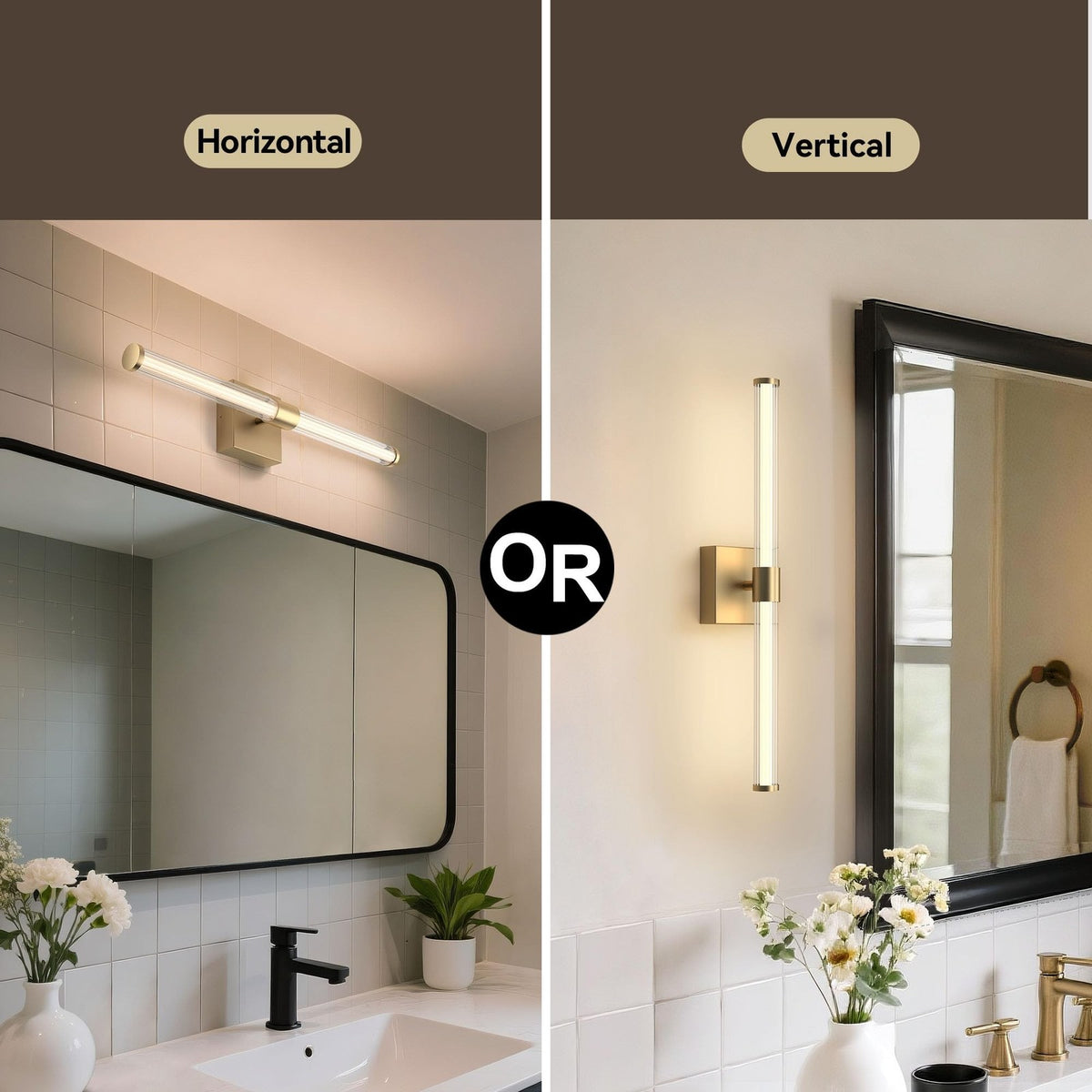 25in Modern Gold Vanity Light Fixture for Bathroom Mirror - Dimmable LED Wall Sconce