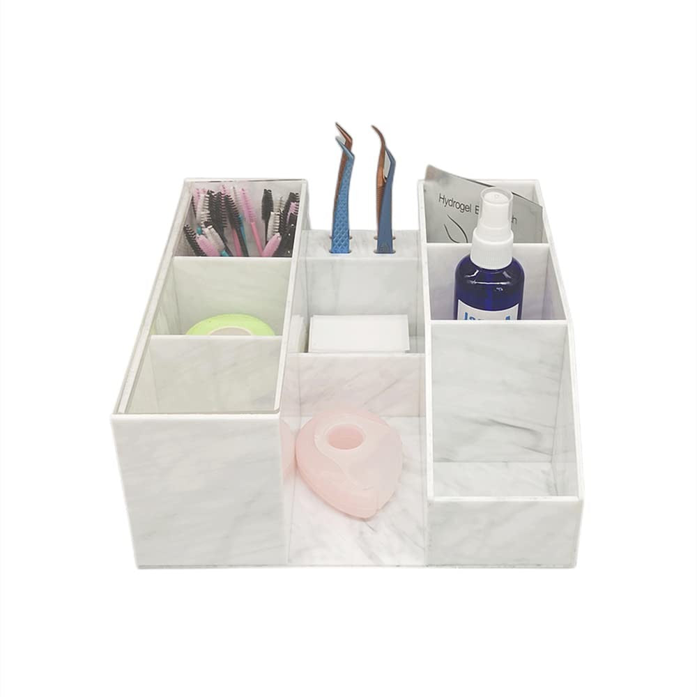 Large Capacity Acrylic Makeup Organizer for Eyelash & Beauty Tools - White Marble Style