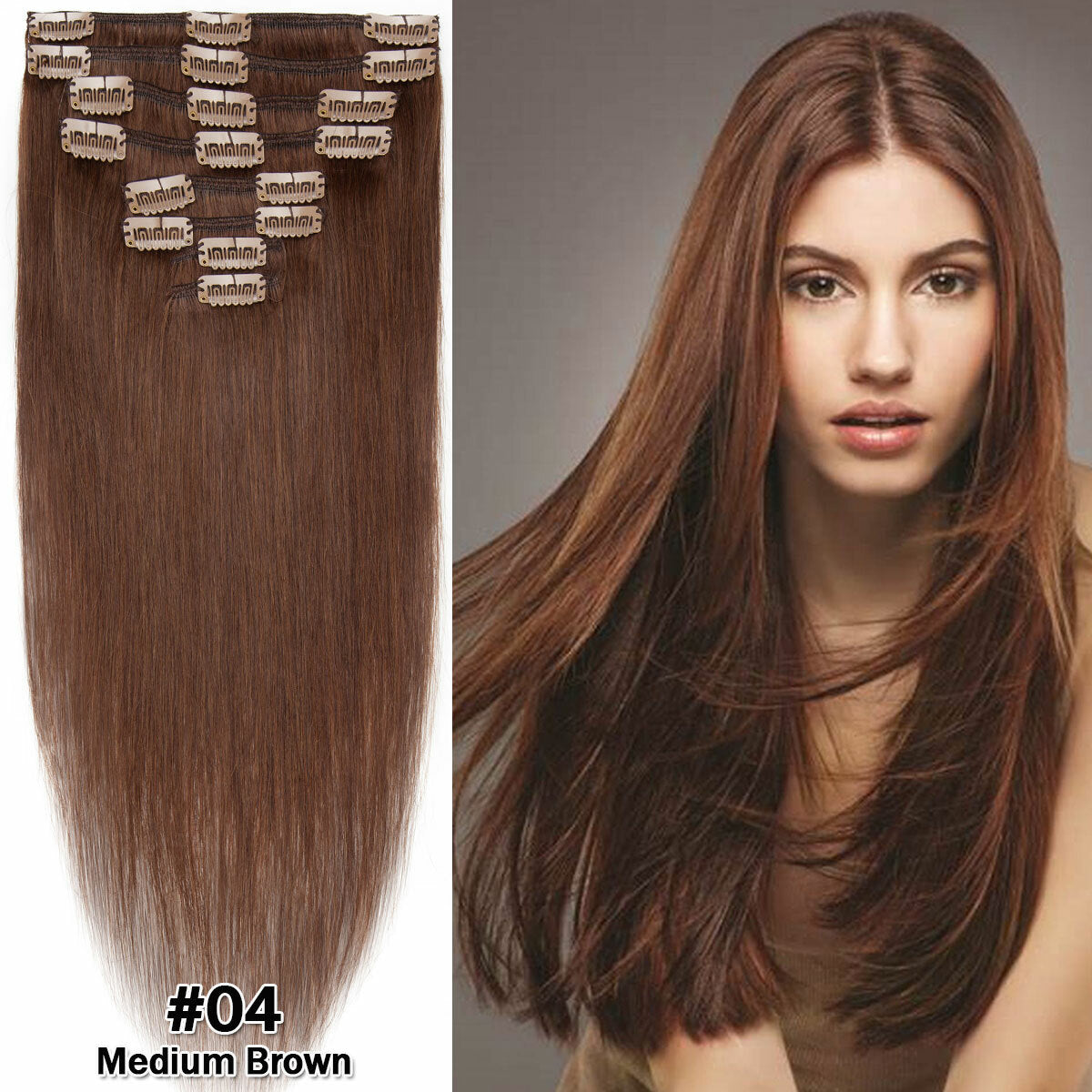 Clip-In Remy Human Hair Extensions Full Head Set - Multiple Colors & Lengths