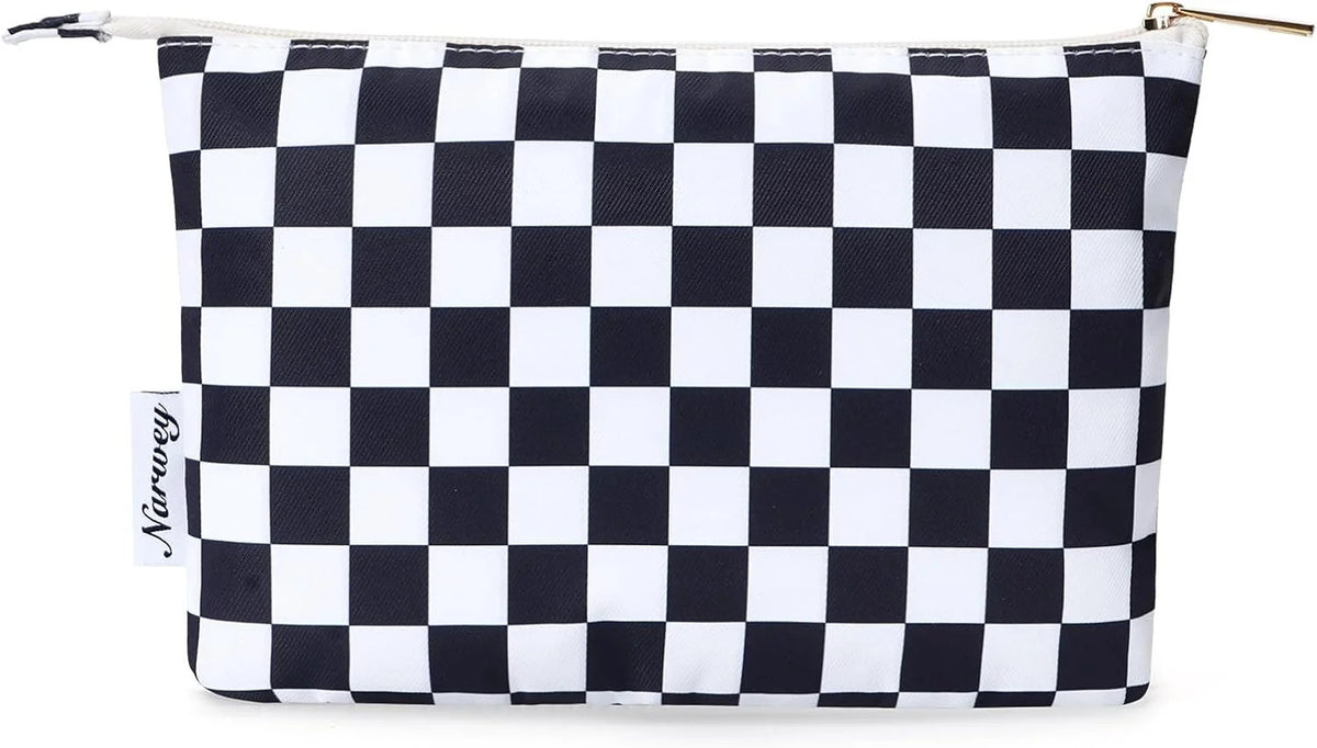Small Checkered Makeup Bag for Purse - AB-Black Checkerboard Cosmetic Bag