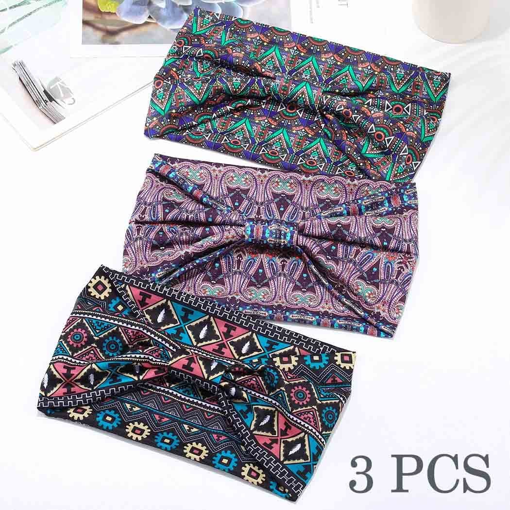 Boho Headbands Wide Knotted Hairbands 1 Count (Pack of 3), Multicolor