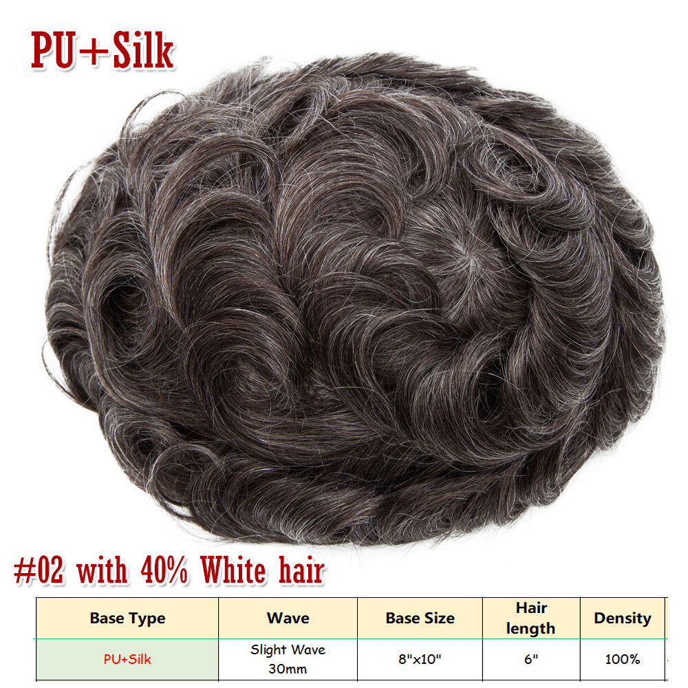 Men's Human Hair Toupee V Loop Hair Replacement System - Natural Look