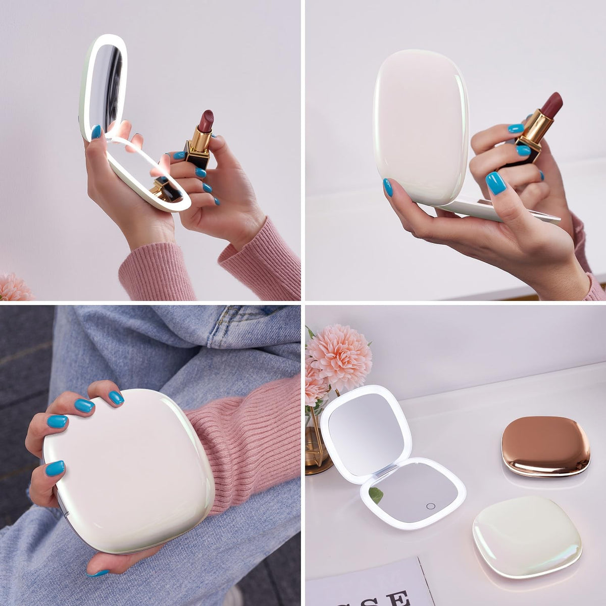 Rechargeable LED Travel Makeup Mirror with 1X/10X Magnification, Dimmable 4 Inch White