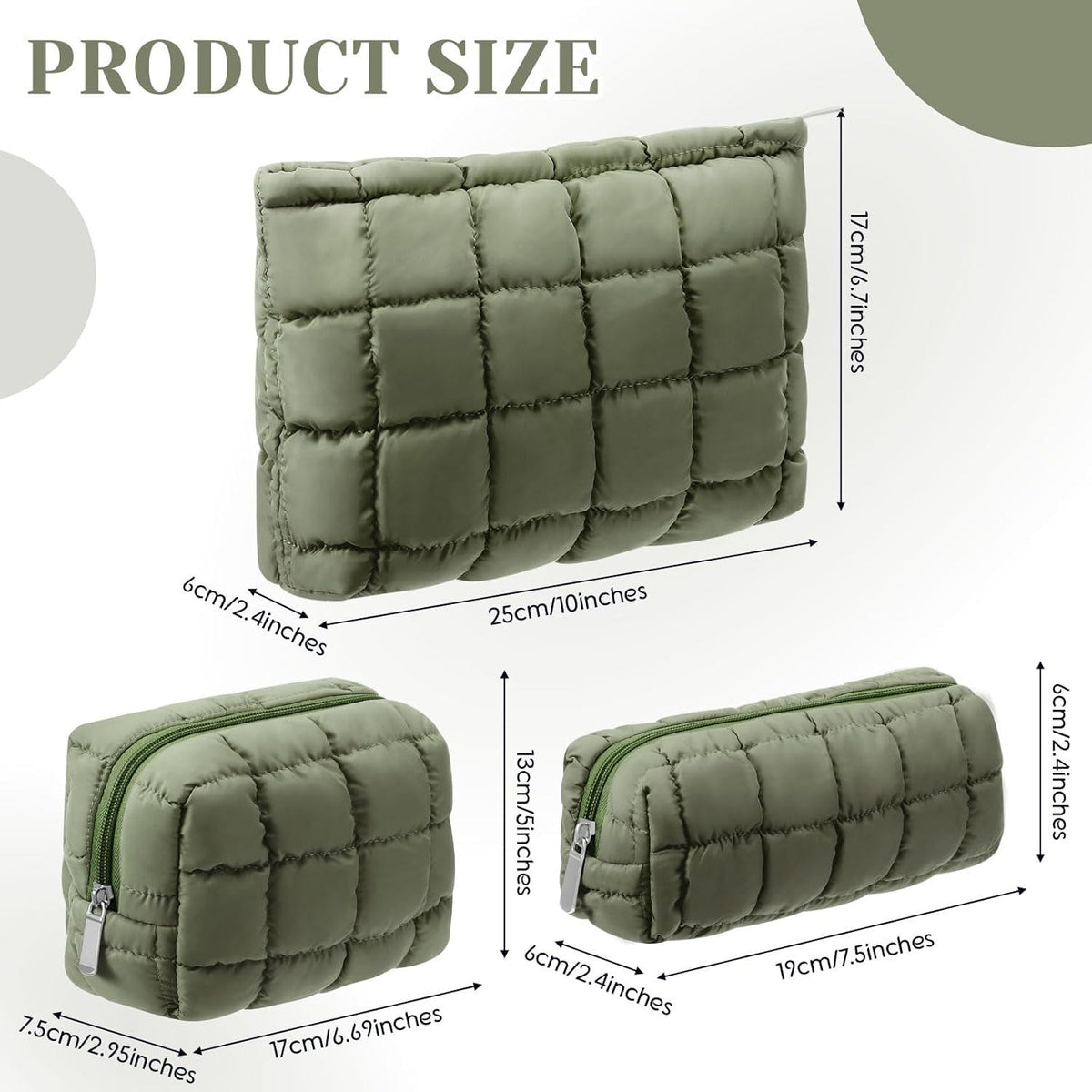 3-Piece Quilted Makeup Bag Set for Women - Travel Cosmetic Pouches with Soft Fabric