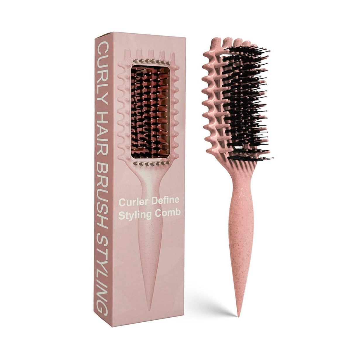 Pink Curly Hair Brush for Detangling & Curl Definition - Matte Finish