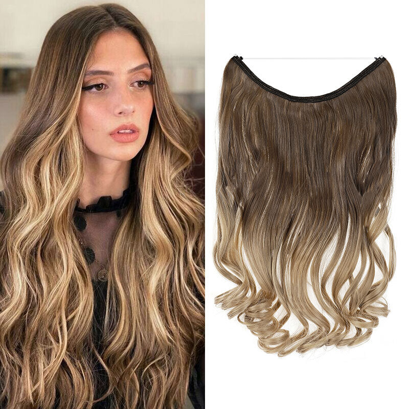 Invisible Wire Hair Extensions - Natural Synthetic Length & Body Wavy or Straight