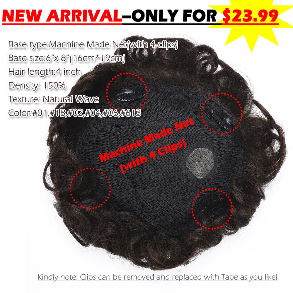 Men's Human Hair Toupee V Loop Hair Replacement System - Natural Look