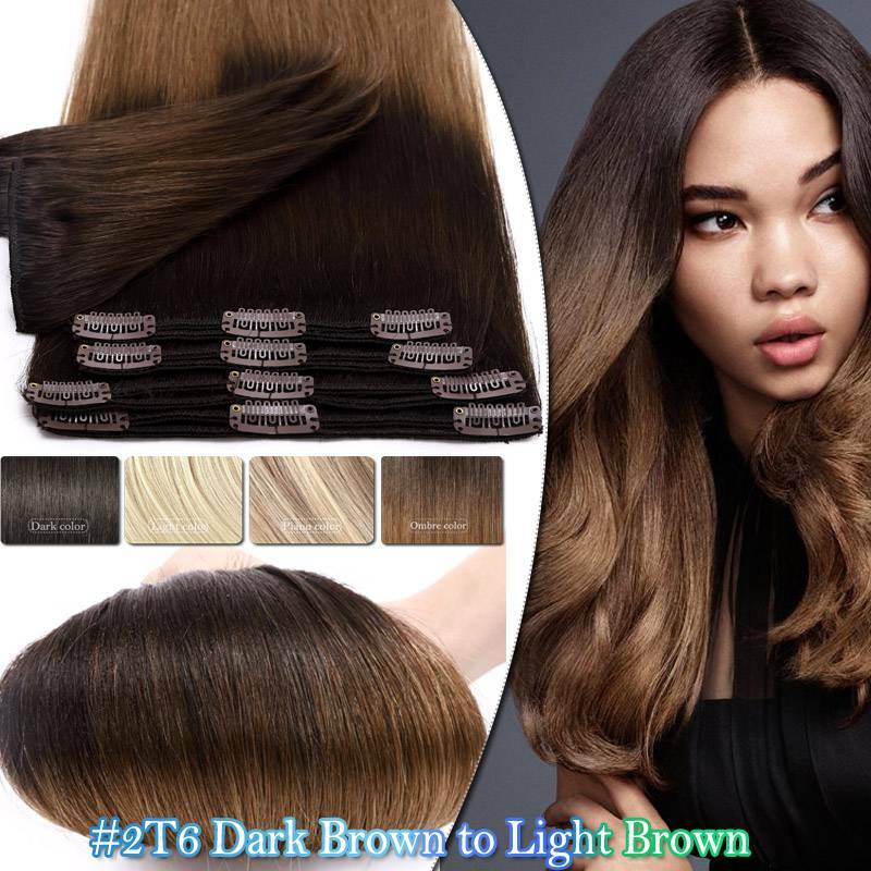 Thick Double Weft Clip-In Human Hair Extensions - Full Head Set