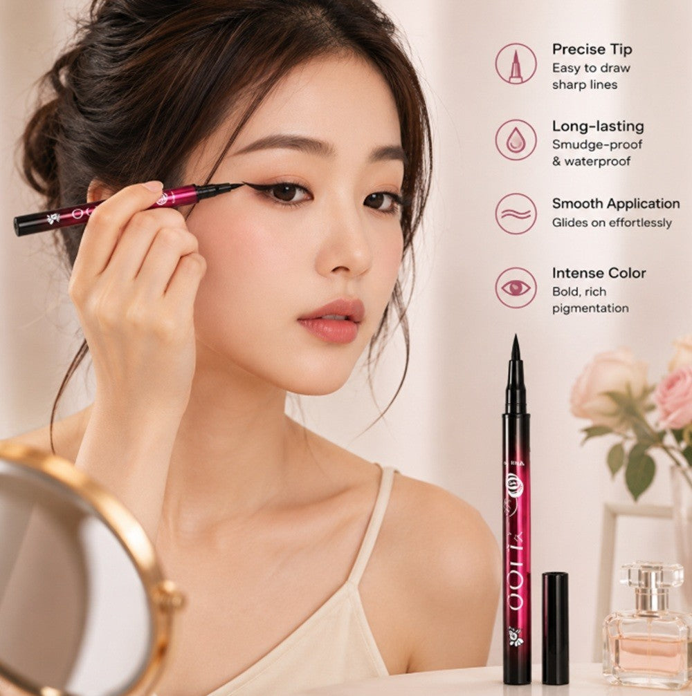 Waterproof Liquid Eyeliner Pen Black – 36H Smudgeproof Fine Tip