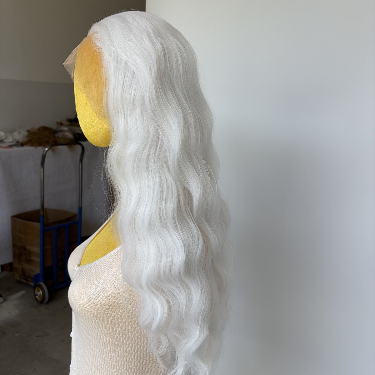 Long Wavy White Synthetic Lace Front Wig for Women - Heat Resistant & Soft
