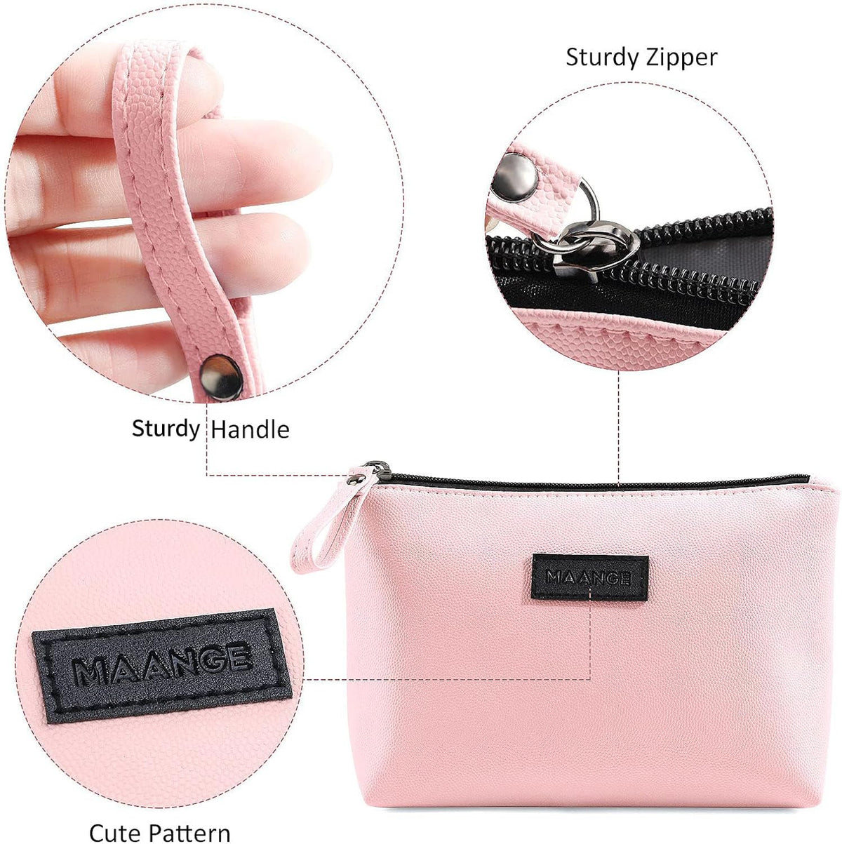 Small Makeup Bag for Women - PU Leather Travel Cosmetic Pouch with Zipper