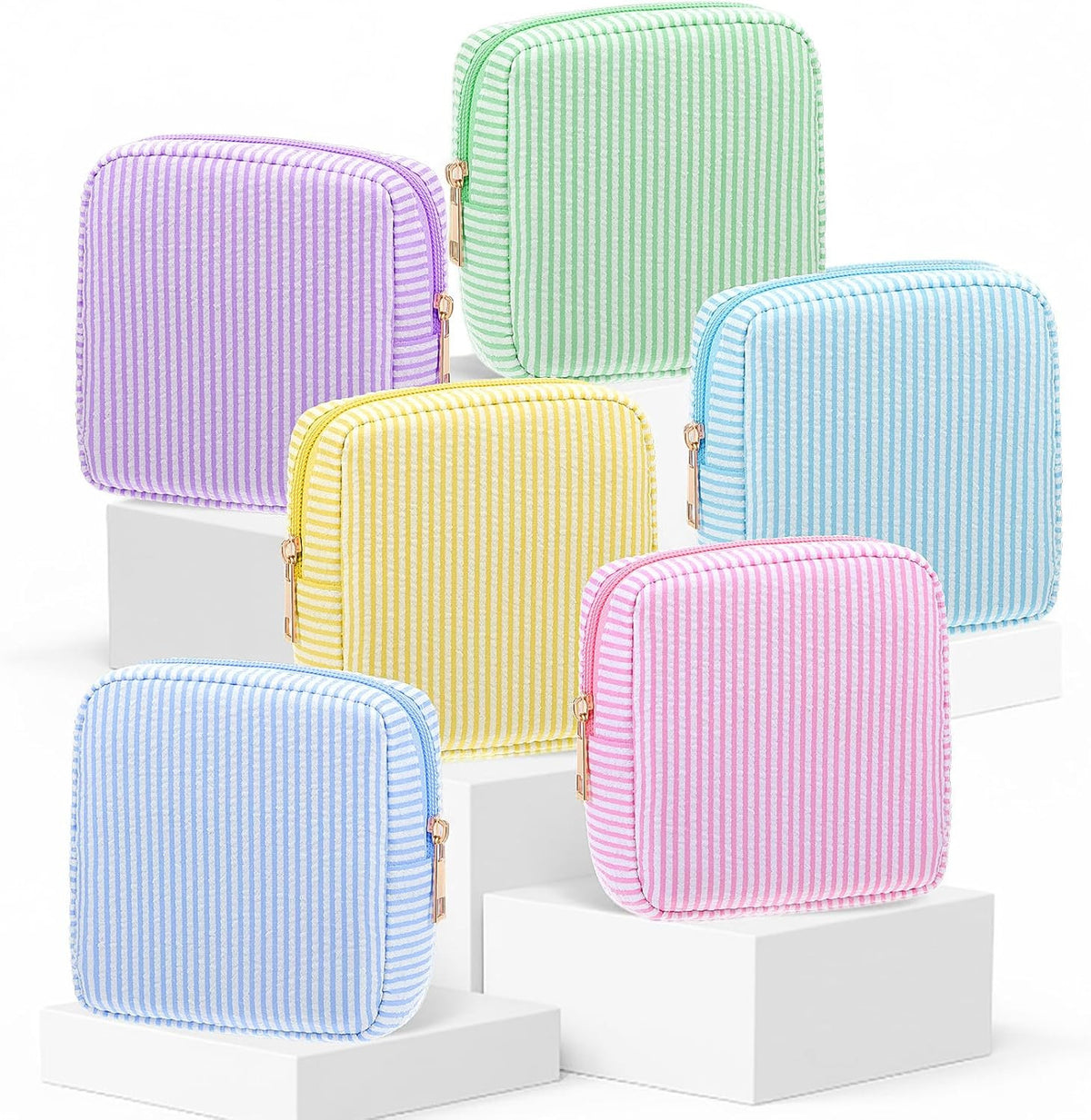 Seersucker Cosmetic Bag - Striped Makeup Travel Organizer for Women