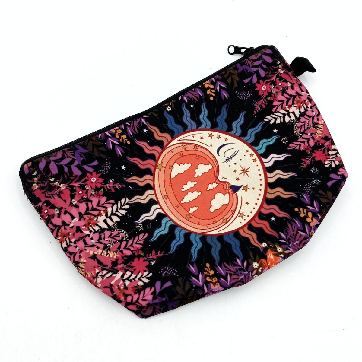 Sun Moon Floral Zippered Makeup Bag - Cosmetic & Toiletry Organizer