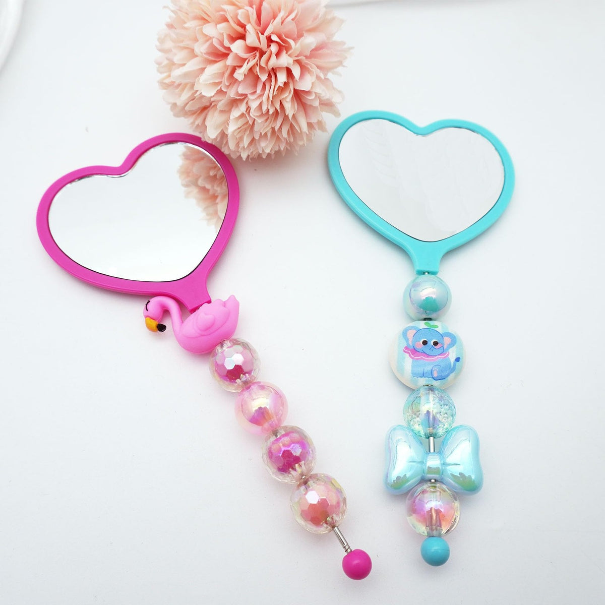 Colorful Beadable Heart Mirrors Set - 10 Pack, Portable 9.05 x 1.1 Inches