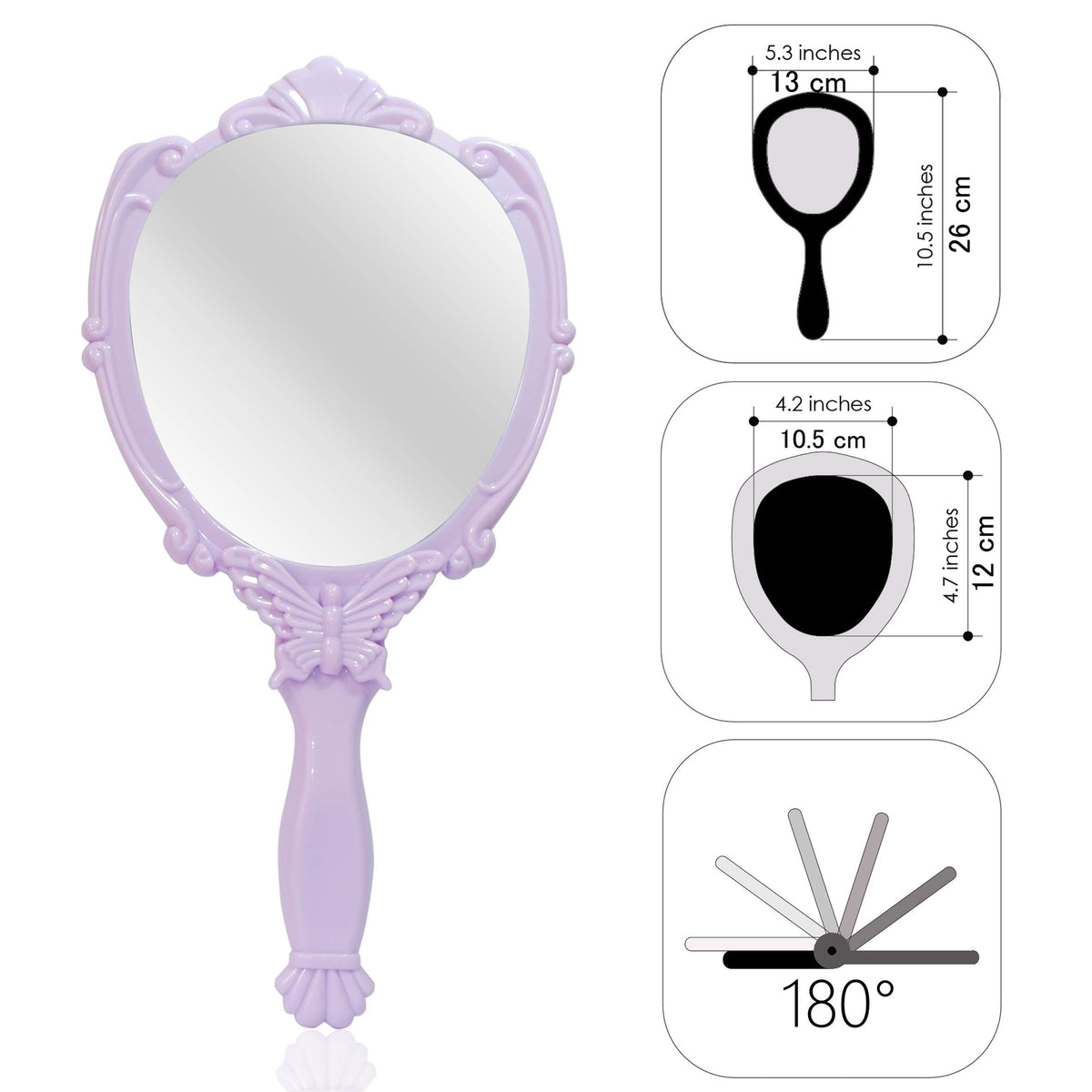 Girls Princess Butterfly Handheld Mirror with Folding Handle, Lighted